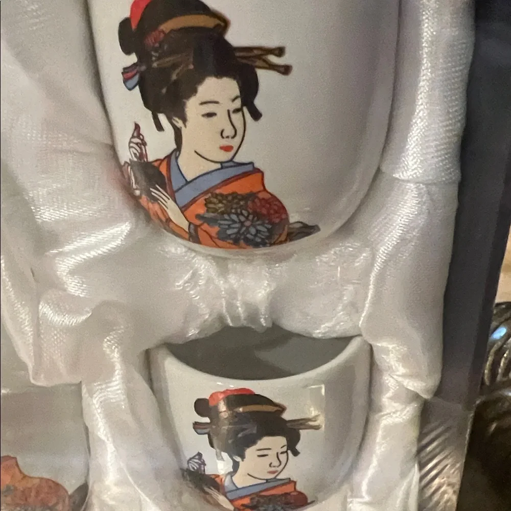 #1199=Elegant Geisha Tea Set - White and Red - Picture 4 of 6